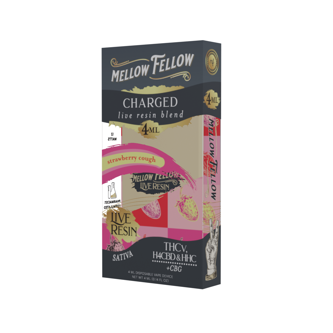 Mellow Fellow Charged Blend 4ml Live Resin Disposable Vape Strawberry Cough Best Price