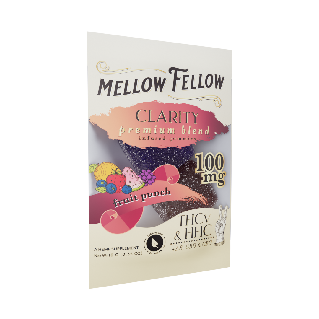 Mellow Fellow Clarity Blend Fruit Punch 2 cnt Infused Gummies - THCv, HHC, Delta 8, CBD, CBG Best Price