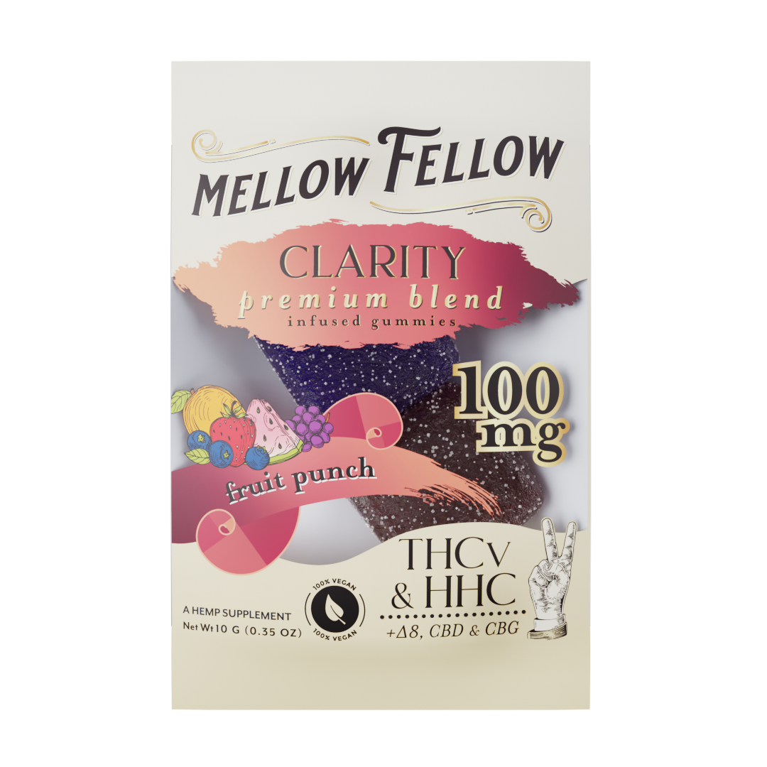 Mellow Fellow Clarity Blend Fruit Punch 2 cnt Infused Gummies - THCv, HHC, Delta 8, CBD, CBG Best Price