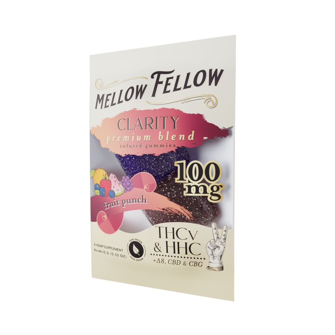 Mellow Fellow Clarity Blend Fruit Punch 2 cnt Infused Gummies - THCv, HHC, Delta 8, CBD, CBG Best Price