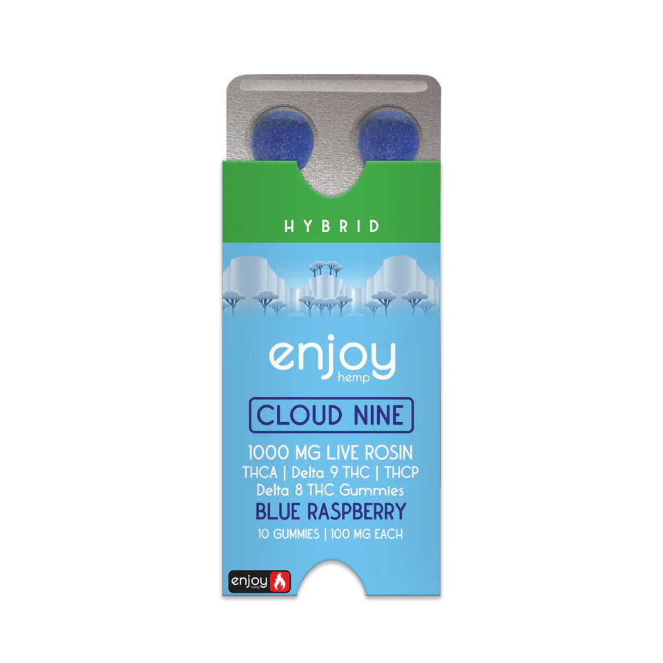 Enjoy Hemp Cloud Nine THCA+THCP+D9+D8 Live Rosin 1000mg Gummies (100 mg each | 10 Gummies) - Blue Raspberry (Hybrid) Best Price