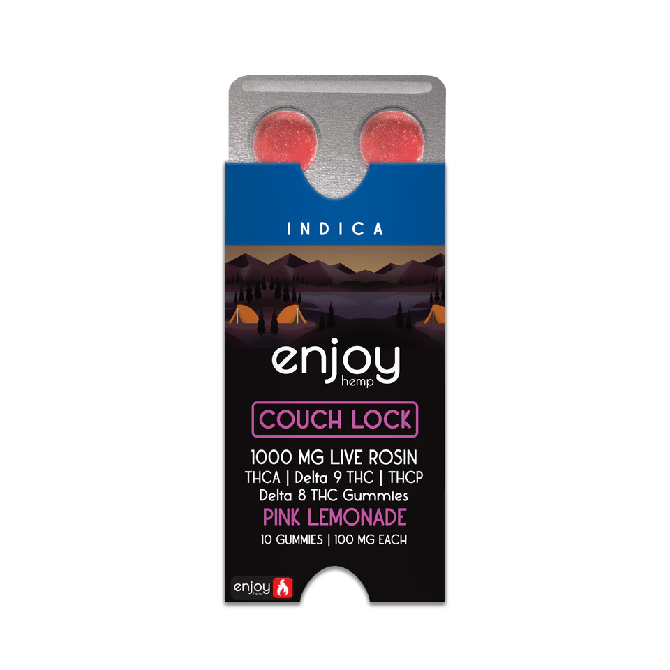 Enjoy Hemp Couch Lock THCA+THCP+D9+D8 Live Rosin 1000mg Gummies (100 mg each | 10 Gummies) - Pink Lemonade (Indica) Best Price