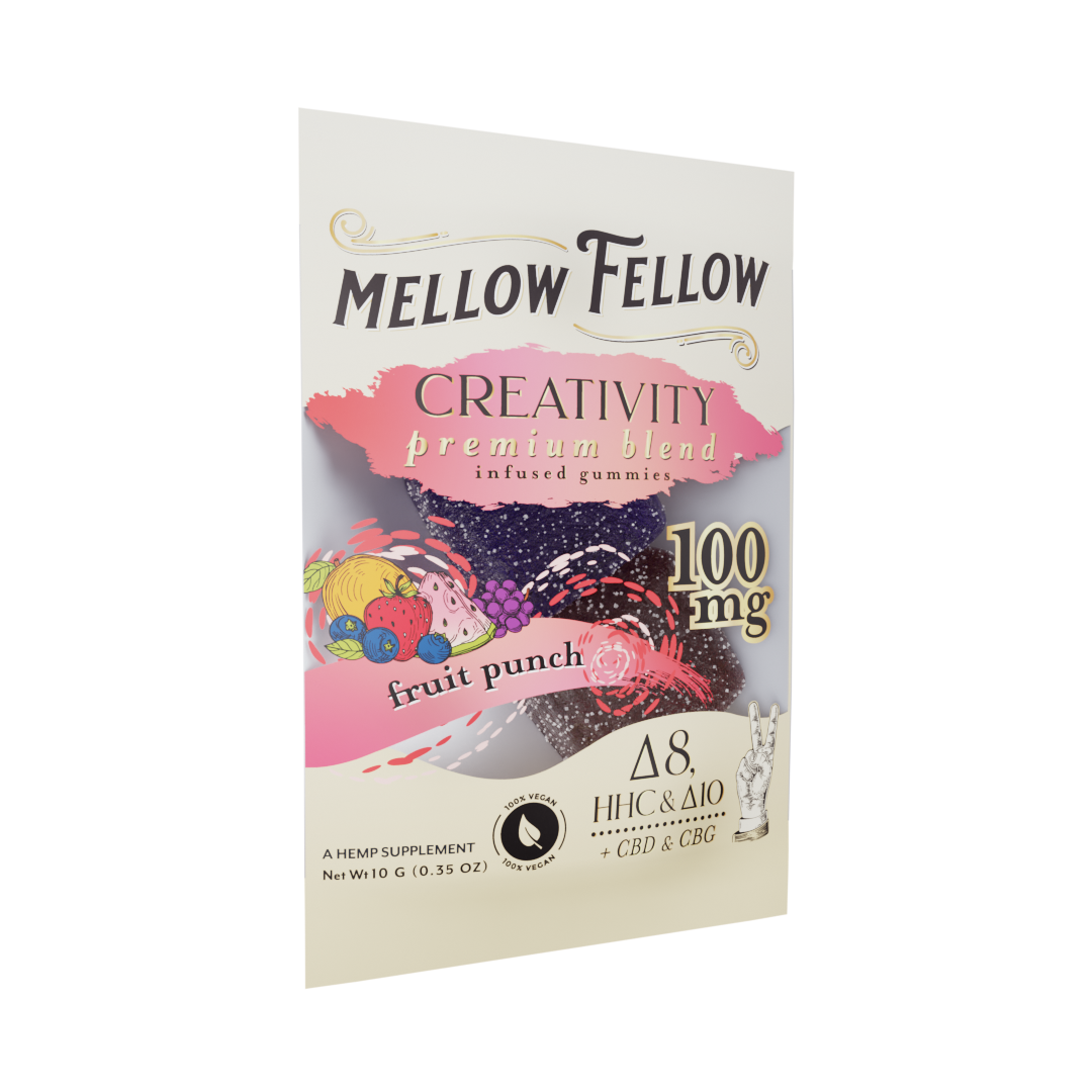 Mellow Fellow Creativity Blend Fruit Punch 2 cnt Infused Gummies - Delta 8, HHC, Delta 10, CBD, CBG Best Price