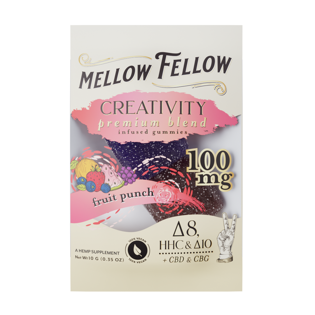 Mellow Fellow Creativity Blend Fruit Punch 2 cnt Infused Gummies - Delta 8, HHC, Delta 10, CBD, CBG Best Price