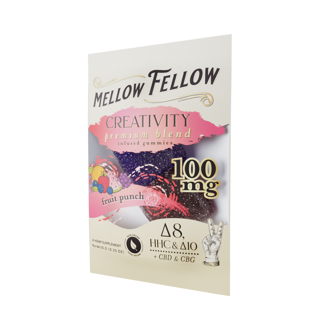 Mellow Fellow Creativity Blend Fruit Punch 2 cnt Infused Gummies - Delta 8, HHC, Delta 10, CBD, CBG Best Price