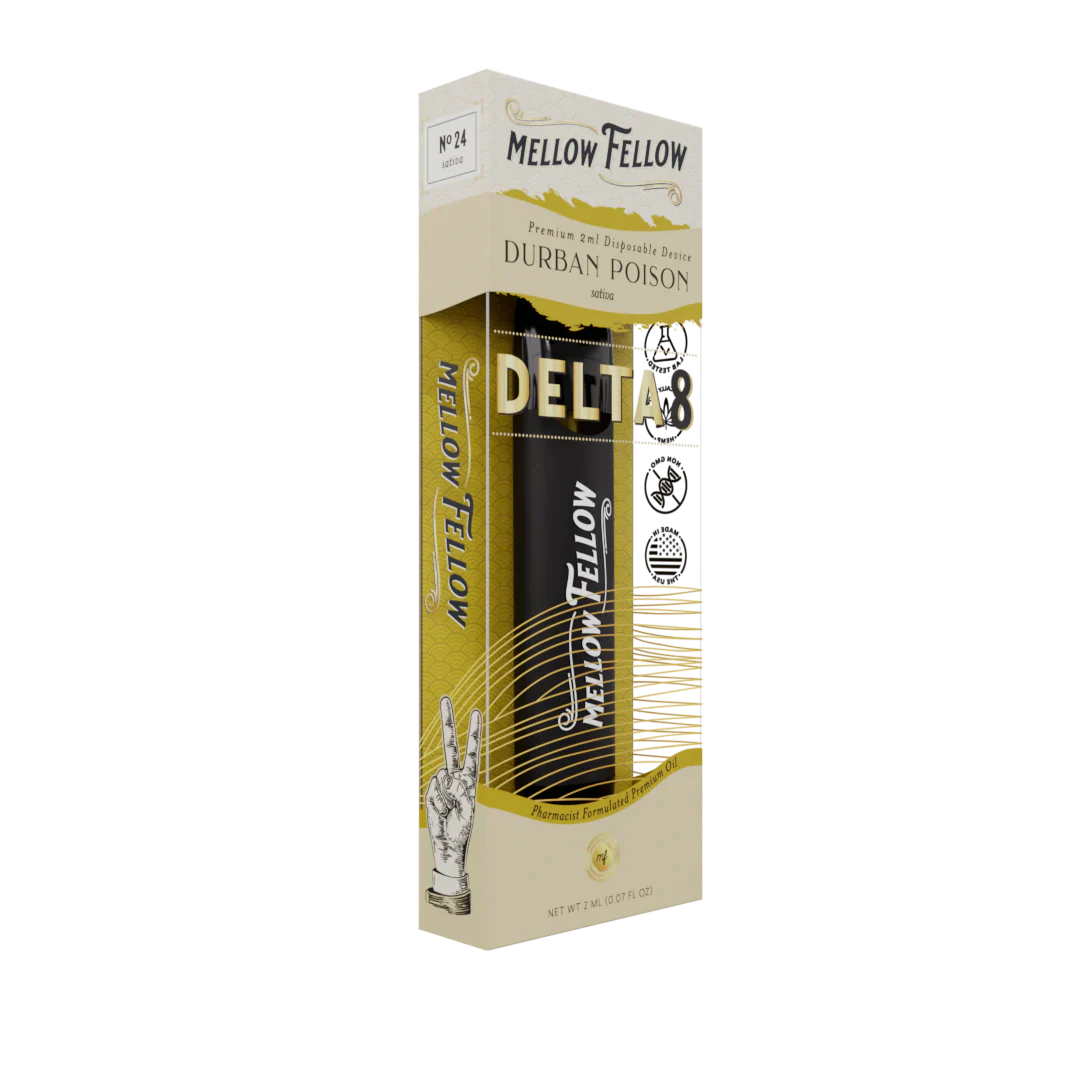 Mellow Fellow Delta 8 THC Premium 2ml Disposable Vape Durban Poison Best Price