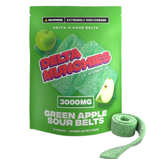 Delta Munchies - Delta 8 Edible - Green Apple Sour Belts - 3000mg Best Price