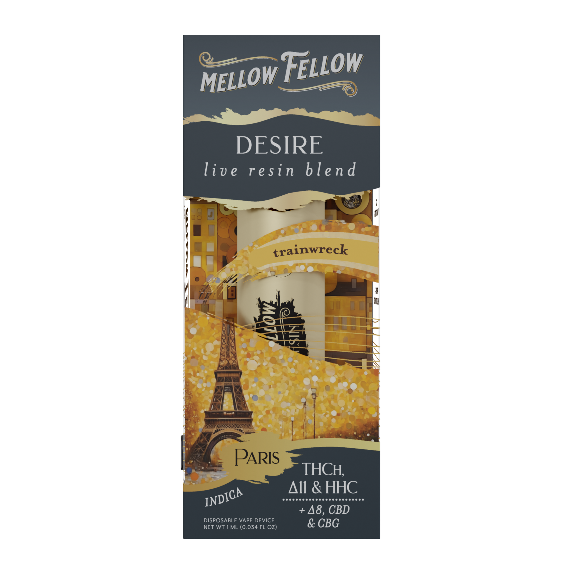 Mellow Fellow Desire Paris - Trainwreck - Indica - 1ml Live Resin Disposable Vape Best Price