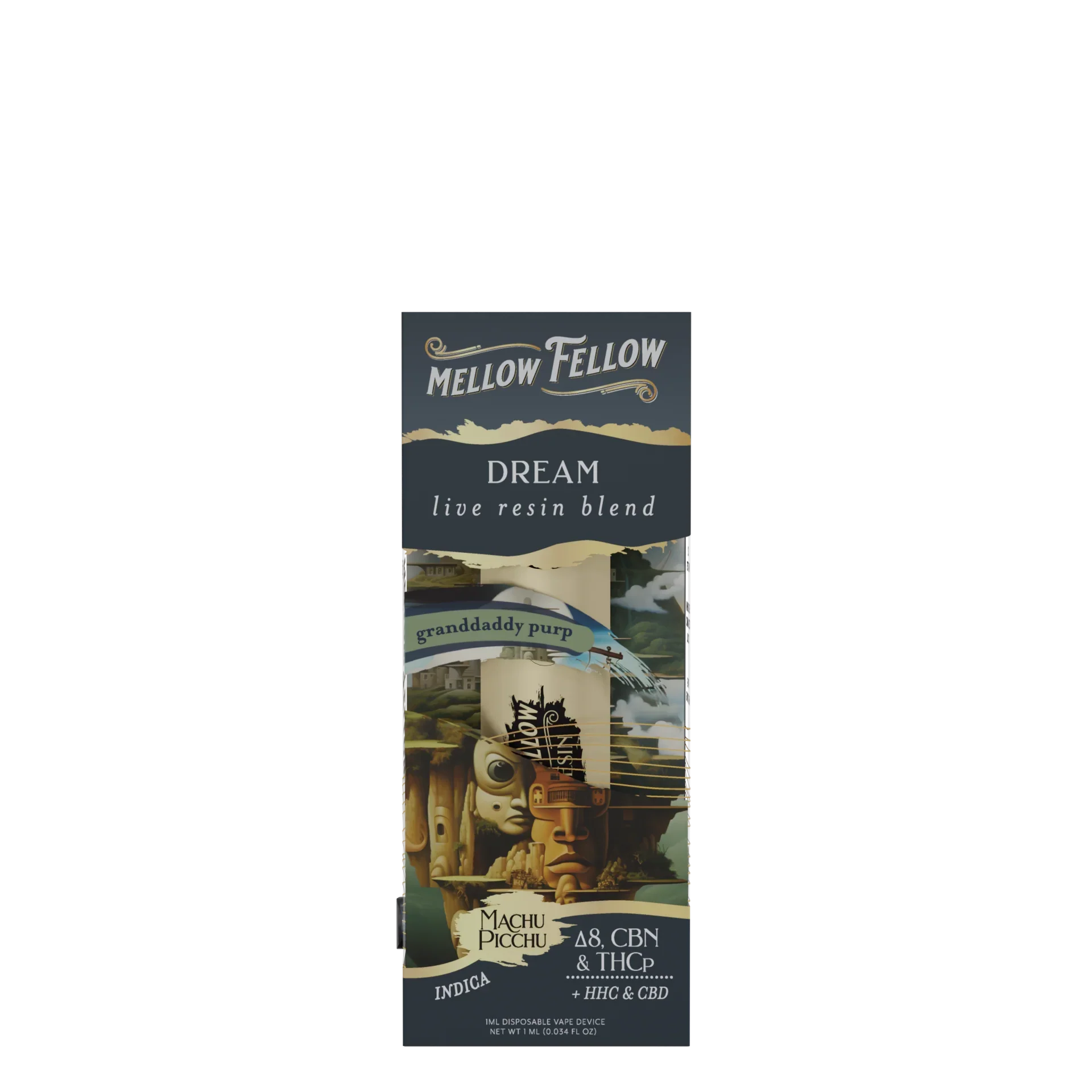 Mellow Fellow Dream Machu Picchu - Granddaddy Purp - Indica - 1ml Live Resin Disposable Vape Best Price