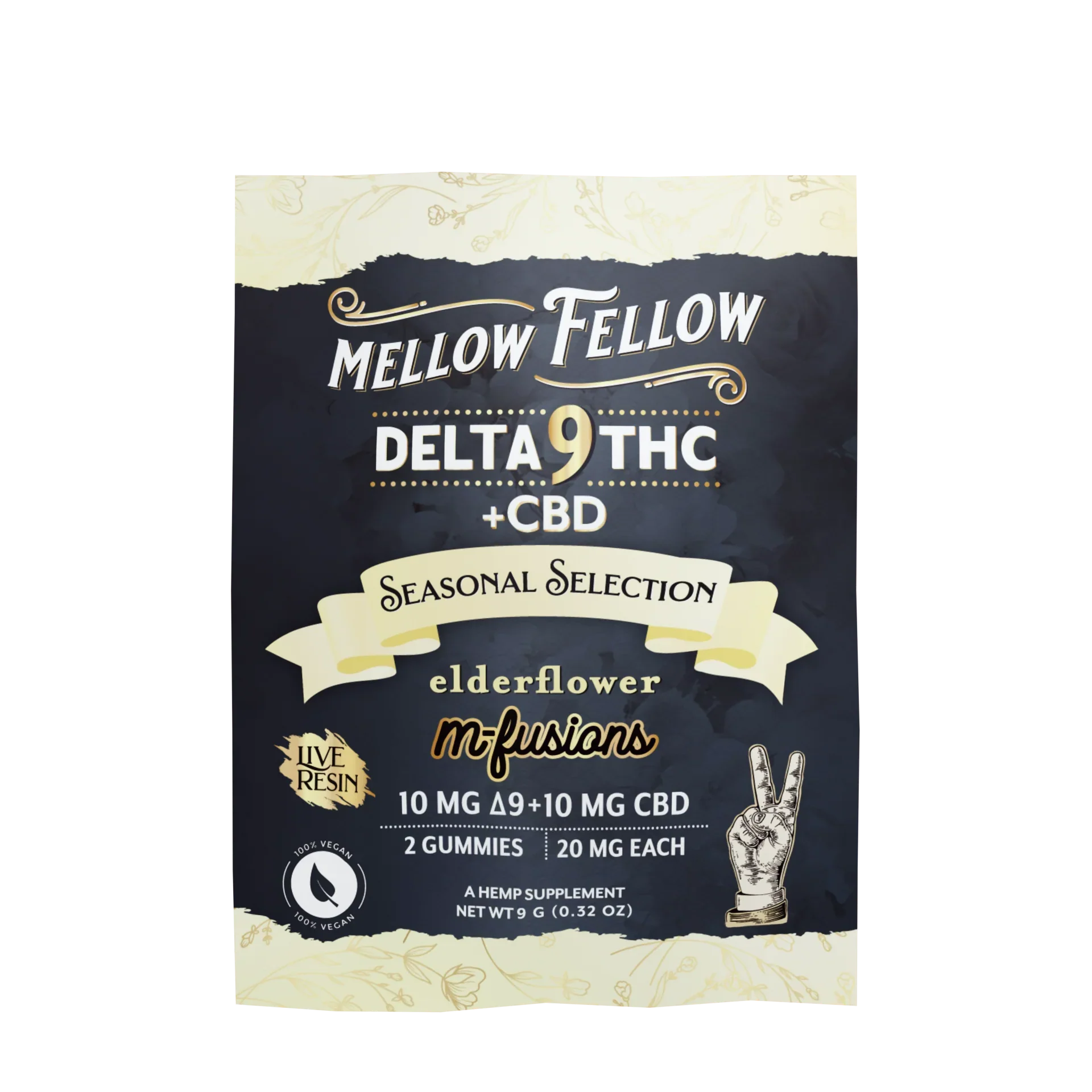 Mellow Fellow Live Resin Infused Edibles - 2cnt 40mg Delta 9 THC & CBD - Elderflower (Seasonal Selection) Best Price