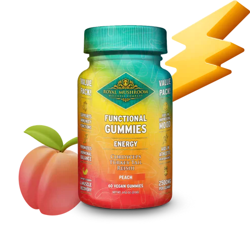 Royal Mushroom Energy Mushroom Mix Gummies Peach Flavor Best Price