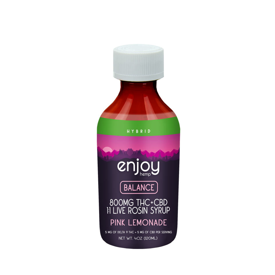 Enjoy Hemp 800 mg Balance 1:1 Live Rosin Delta 9 THC/CBD Syrup - Pink Lemonade (Hybrid) Best Price