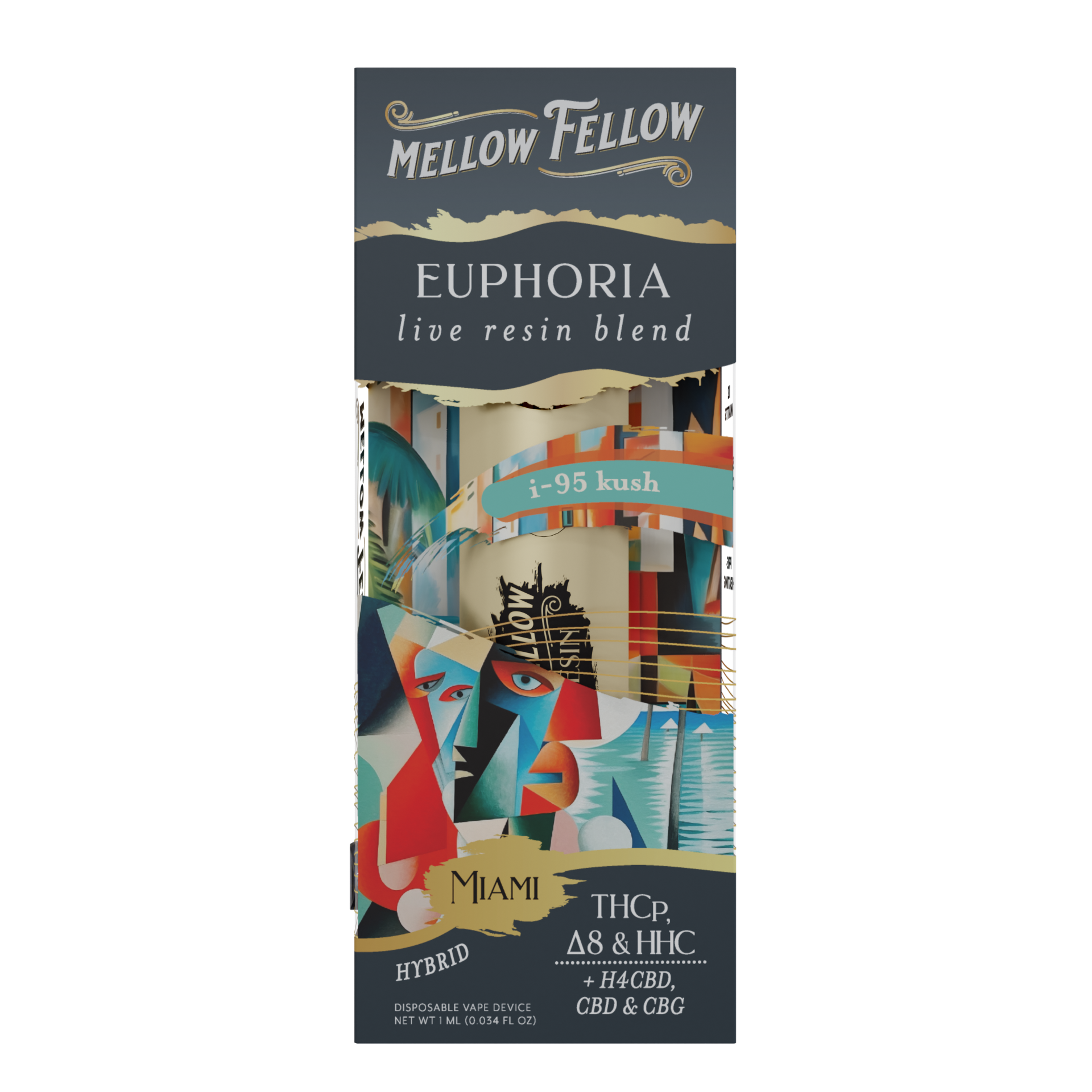 Mellow Fellow Euphoria Miami - i-95 Kush - Hybrid - 1ml Live Resin Disposable Vape Best Price