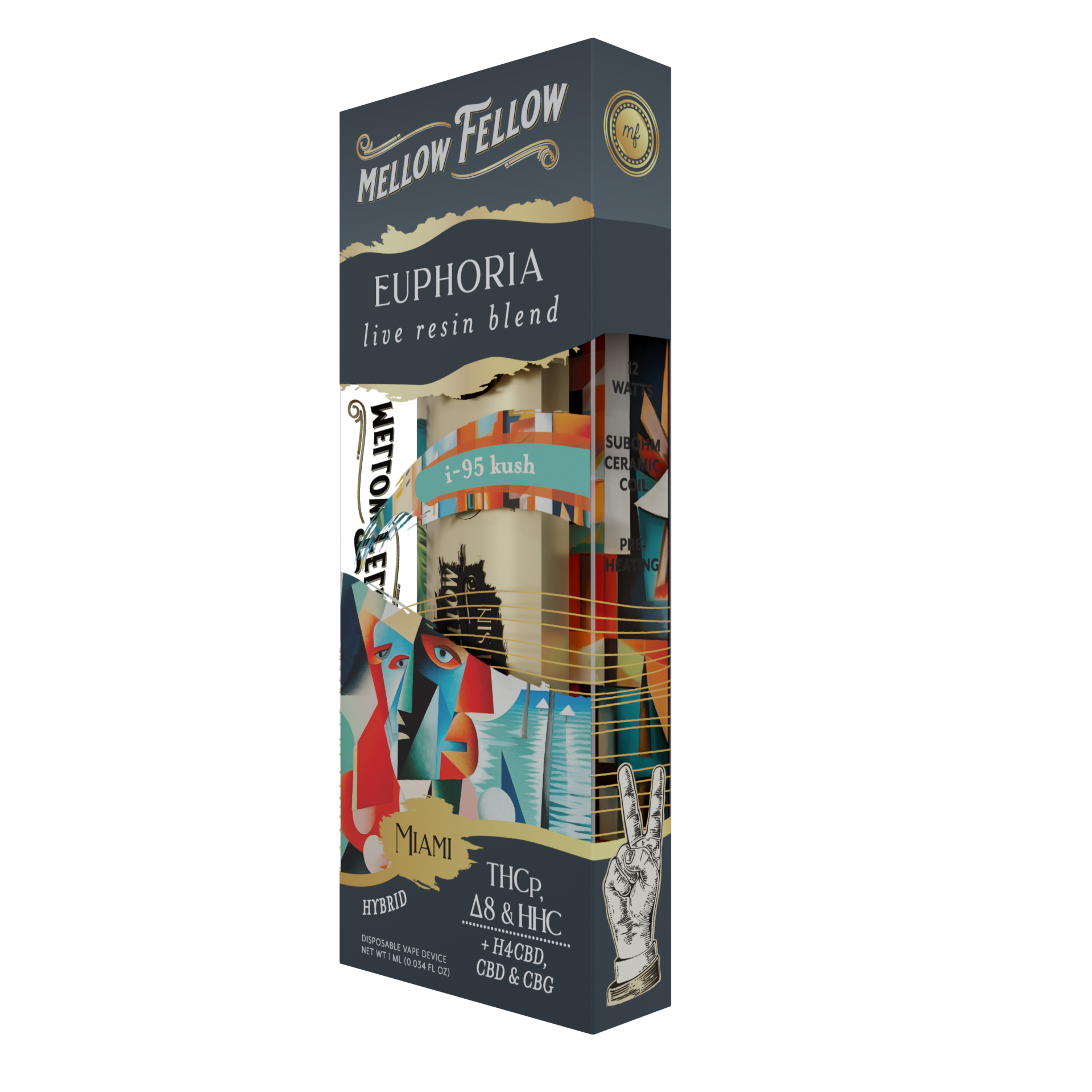 Mellow Fellow Euphoria Miami - i-95 Kush - Hybrid - 1ml Live Resin Disposable Vape Best Price