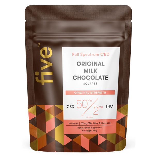 FIVE CBD Edible - CBD & THC Edible Sea Salt & MILK Chocolate Squares 50MG Best Price