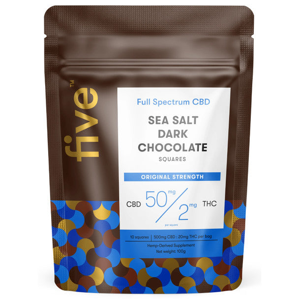 FIVE CBD Edible - CBD & THC Edible Sea Salt & Dark Chocolate Squares 50MG Best Price
