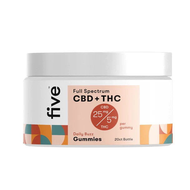 FIVE CBD Gummies - CBD & THC Edible Full Spectrum Daily Buzz Gummies 25MG Best Price