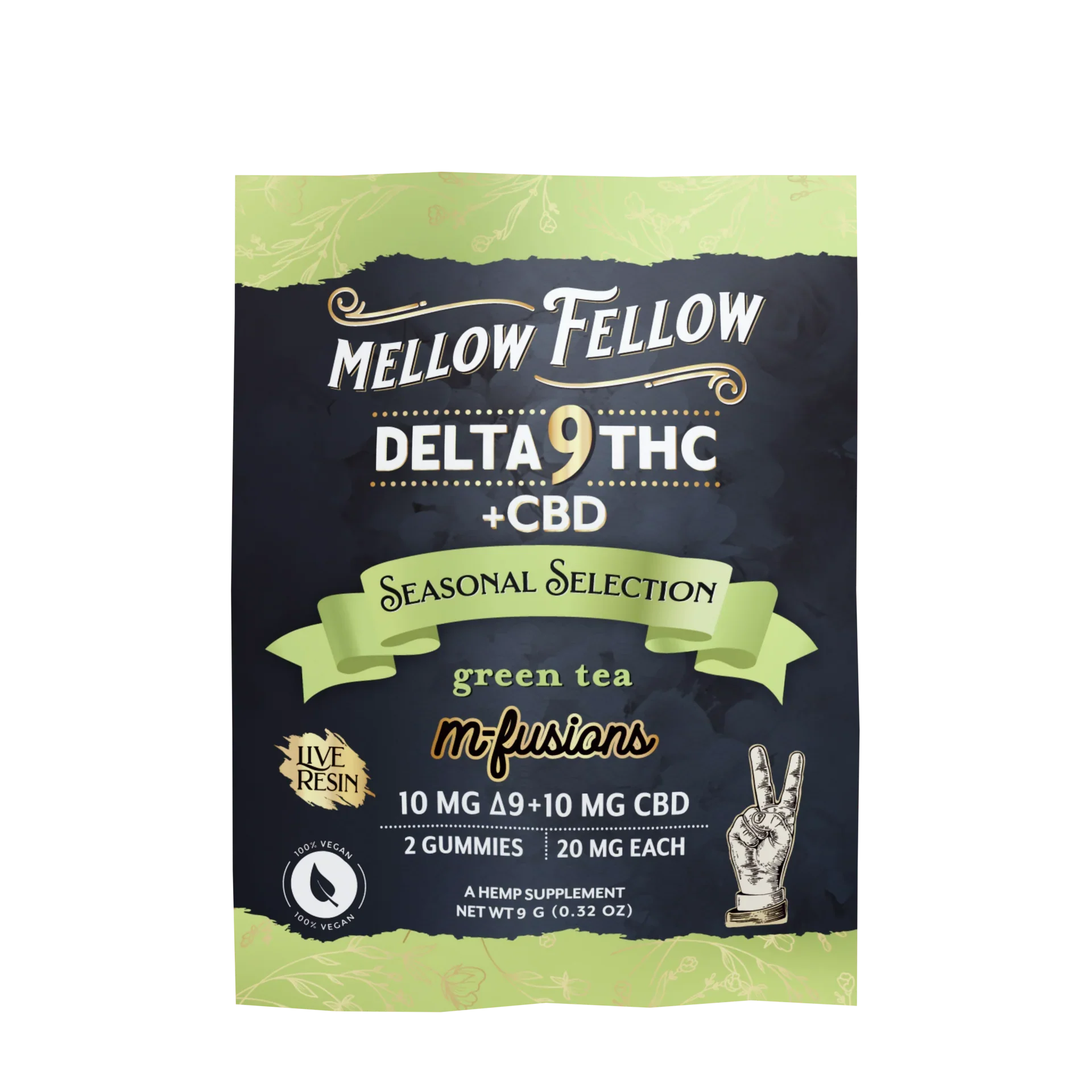Mellow Fellow Live Resin Infused Edibles - 2cnt 40mg Delta 9 THC & CBD - Green Tea (Seasonal Selection) Best Price