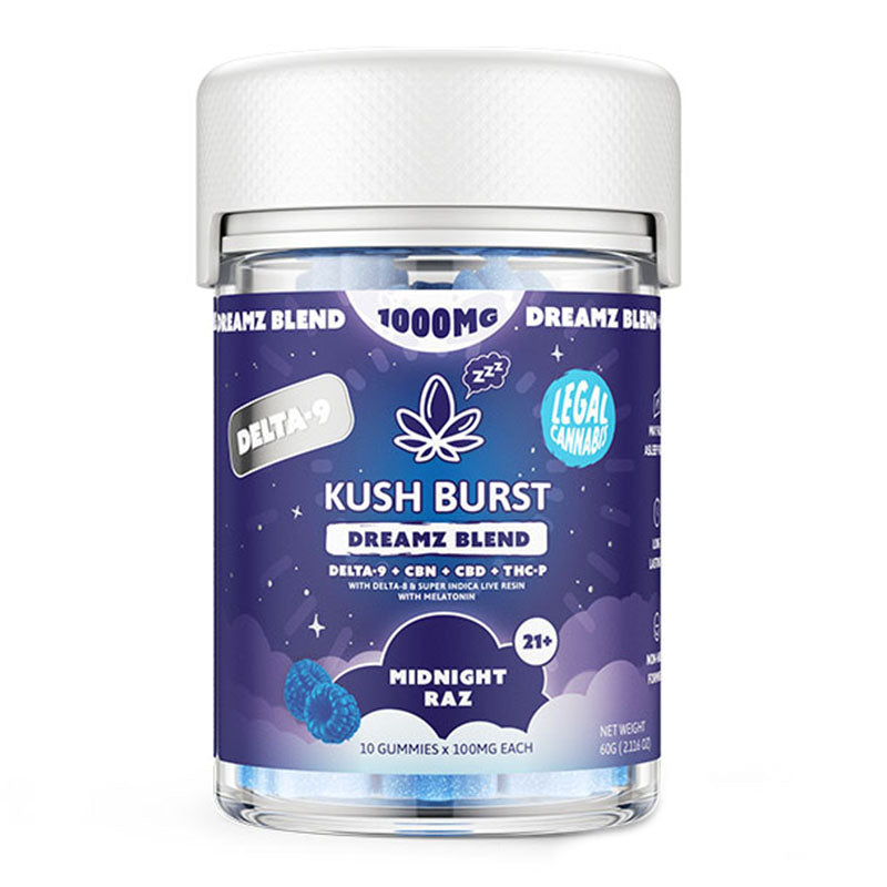 Midnight Raz Delta 9 THC Gummies + CBN + CBD + THC-P Dreamz Blend – Kush Burst Best Price