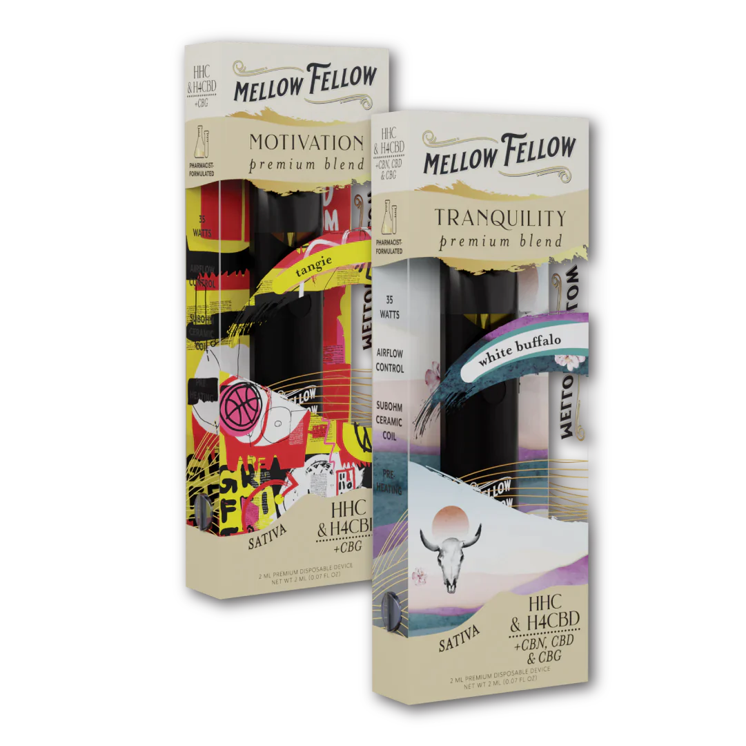 Mellow Fellow Motivation (Tangie) & Tranquility (White Buffalo) 2ml Disposable Vape Day/Night Bundle Best Price