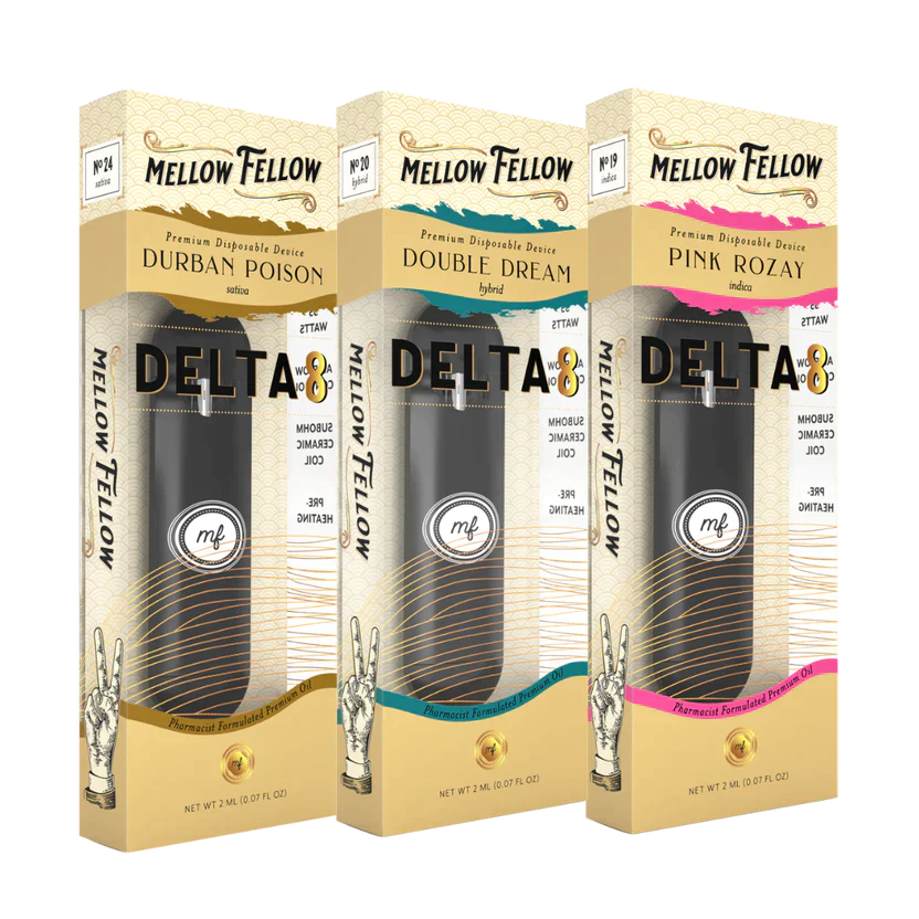 Mellow Fellow Delta 8 Premium 2ml Disposable Vape Bundle - 3 Pack - Sativa, Hybrid, Indica Best Price