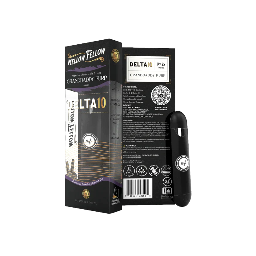 Mellow Fellow Granddaddy Purp Delta 10 Premium 2ml Disposable Vape (Indica) Best Price