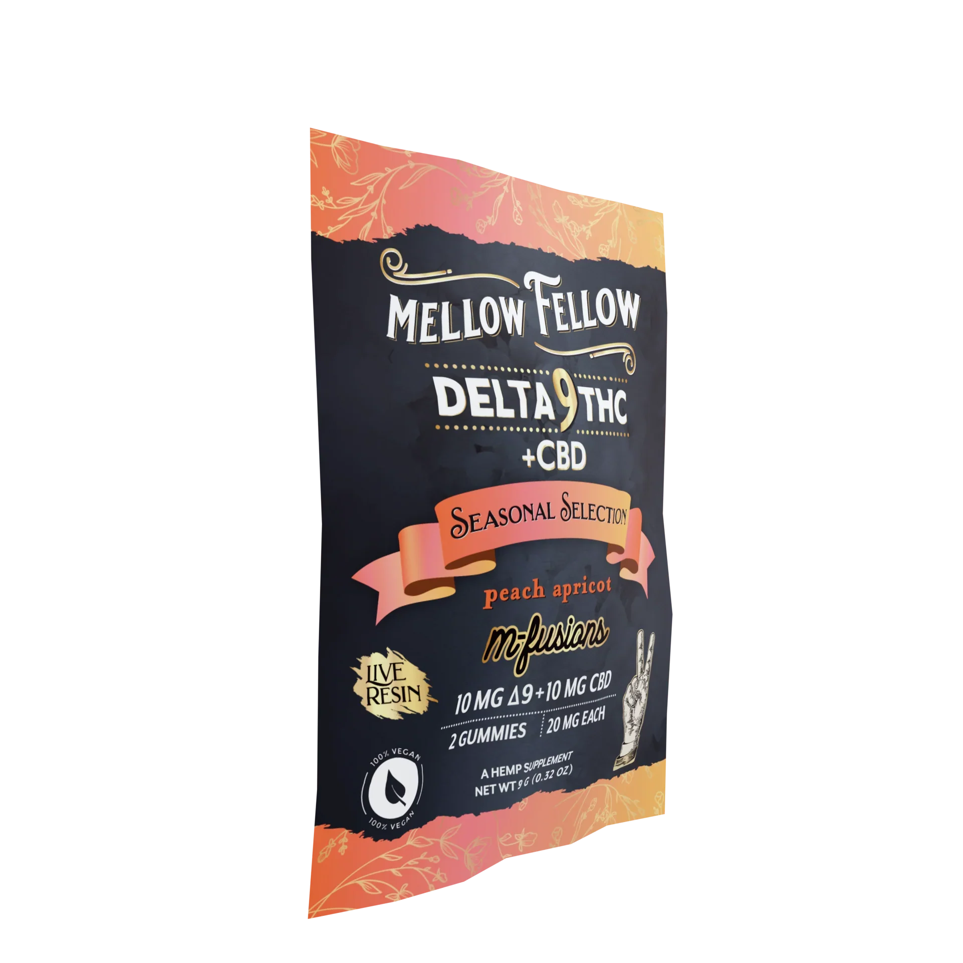 Mellow Fellow Live Resin Infused Edibles - 2cnt 40mg Delta 9 THC & CBD - Peach Apricot (Seasonal Selection) Best Price