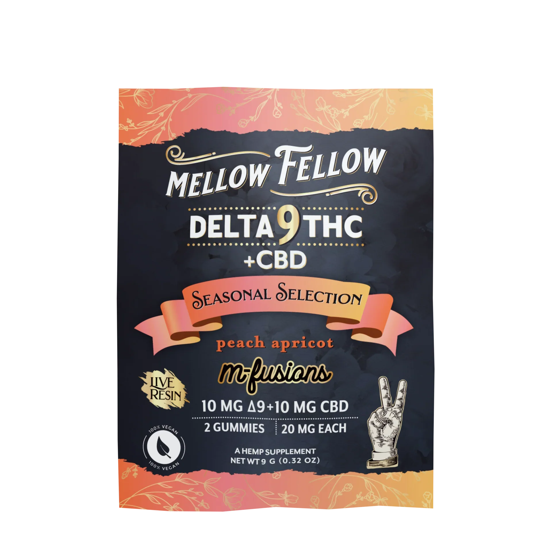 Mellow Fellow Live Resin Infused Edibles - 2cnt 40mg Delta 9 THC & CBD - Peach Apricot (Seasonal Selection) Best Price