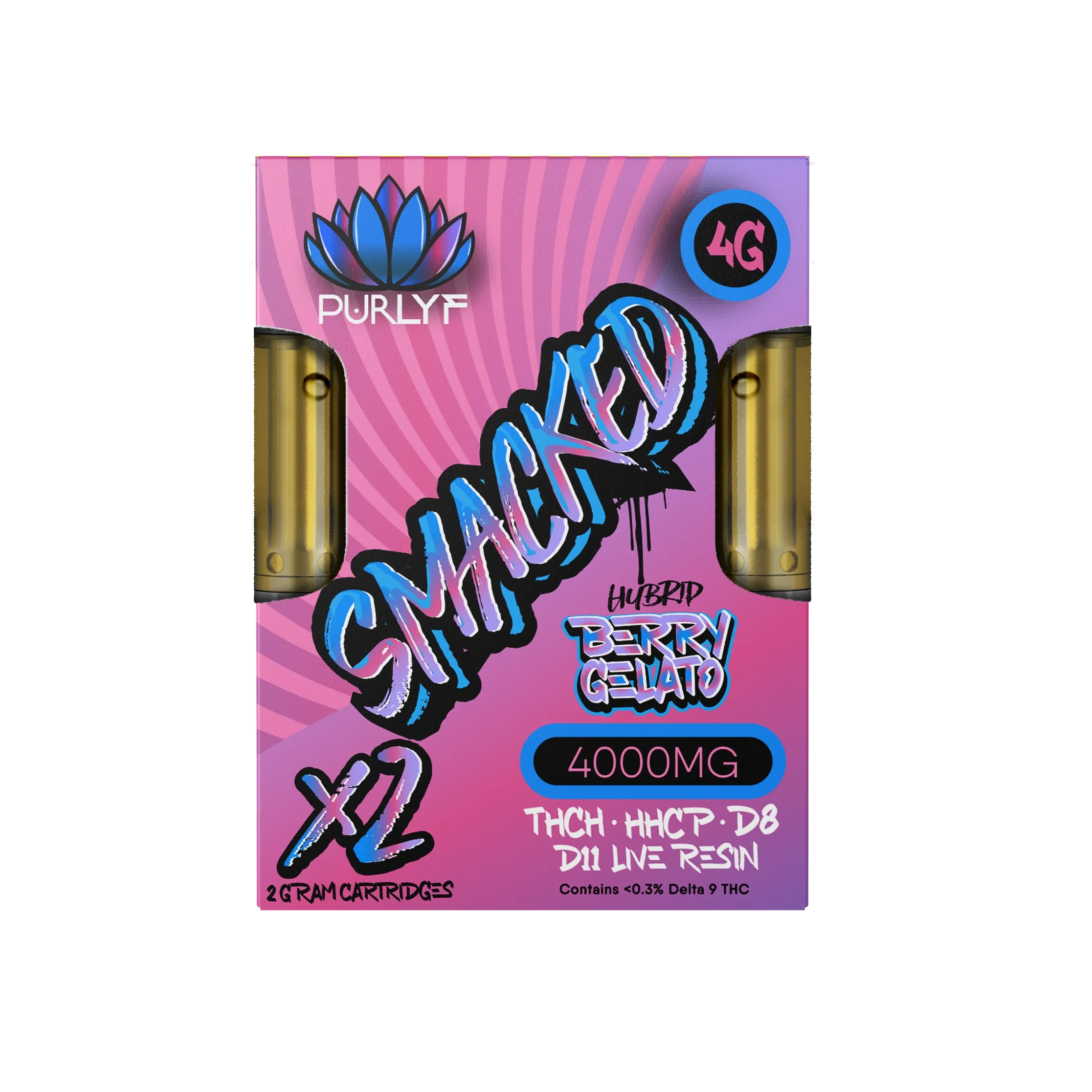 Purlyf Smacked X2 THC-H + HHC-P + D8 + D11 Live Resin Cartridges (4g) Best Price