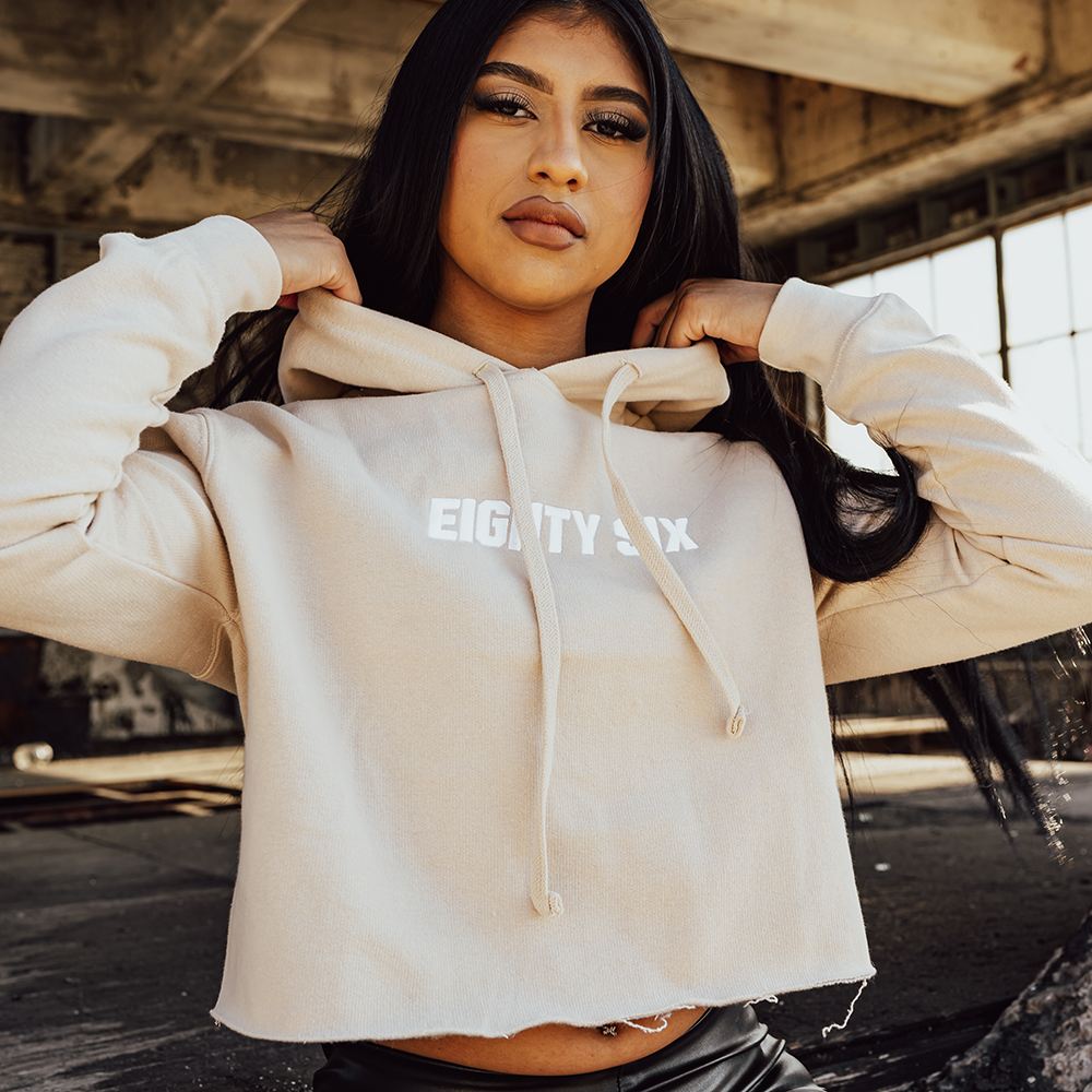 Eighty Six 86 Cropped Hoodie (Tan) Best Price