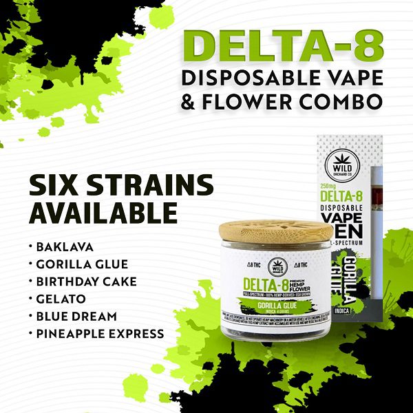 Wild Orchard Bundle | Delta 8 Hemp Flower 4g Jar and Vape Pen 250mg Best Price