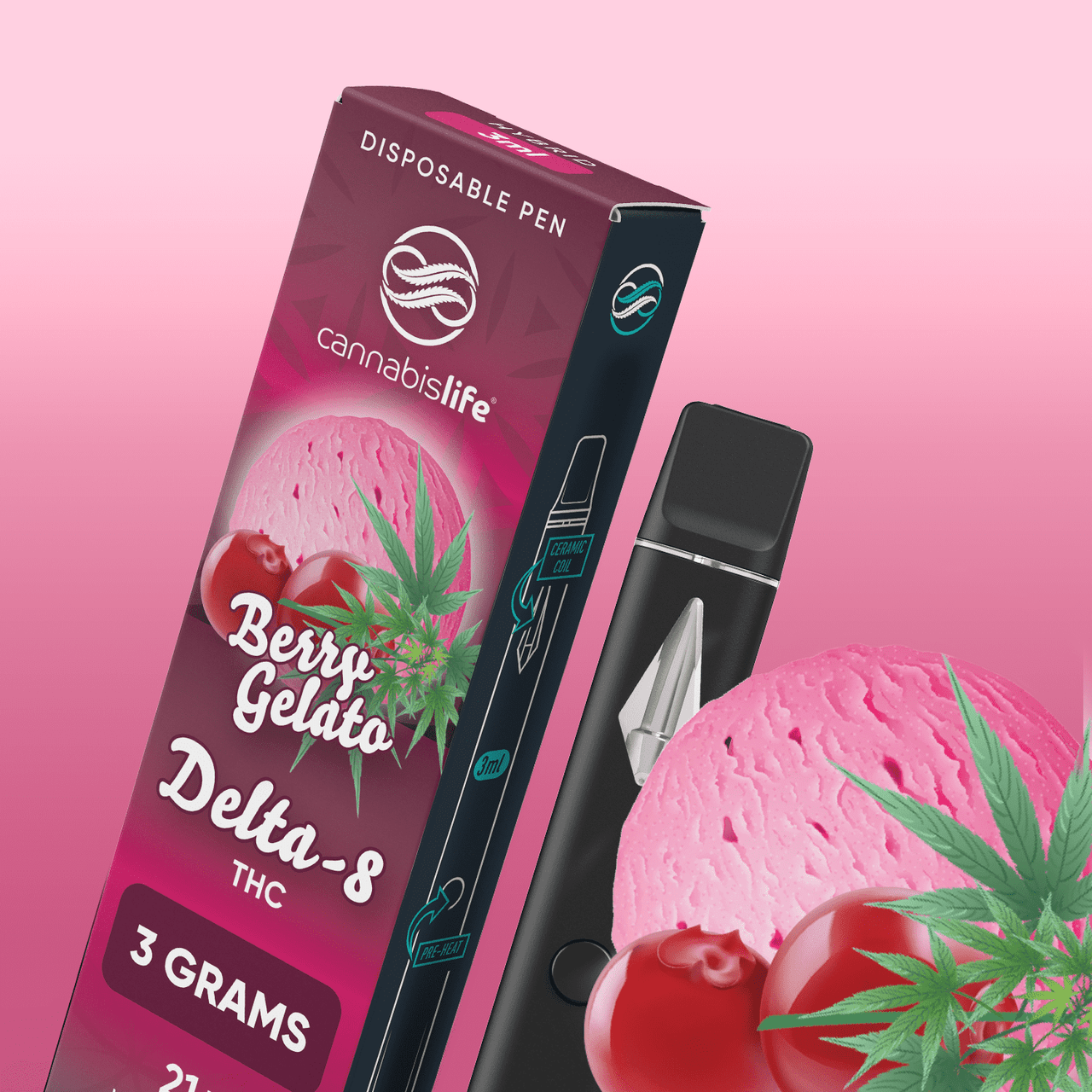 Cannabis Life Berry Gelato Delta-8 Disposable Vape Pen - (3ml) Best Price