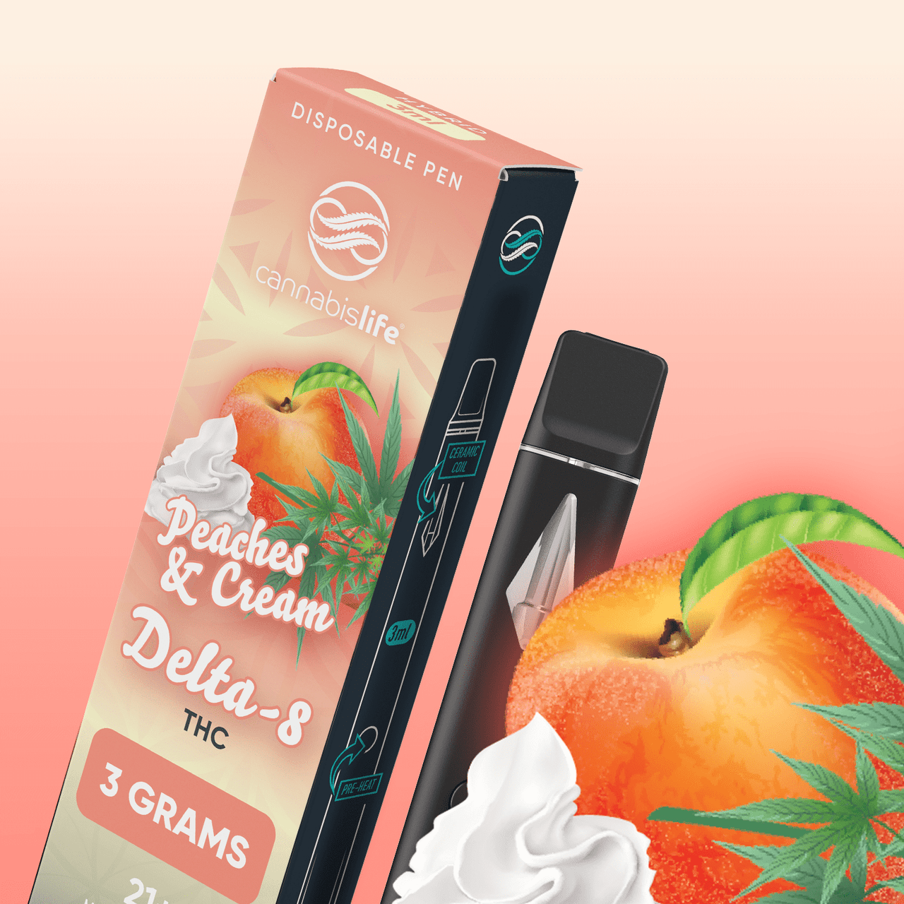 Cannabis Life Peaches n' Cream Delta-8 Disposable Vape Pen - (3ml) Best Price