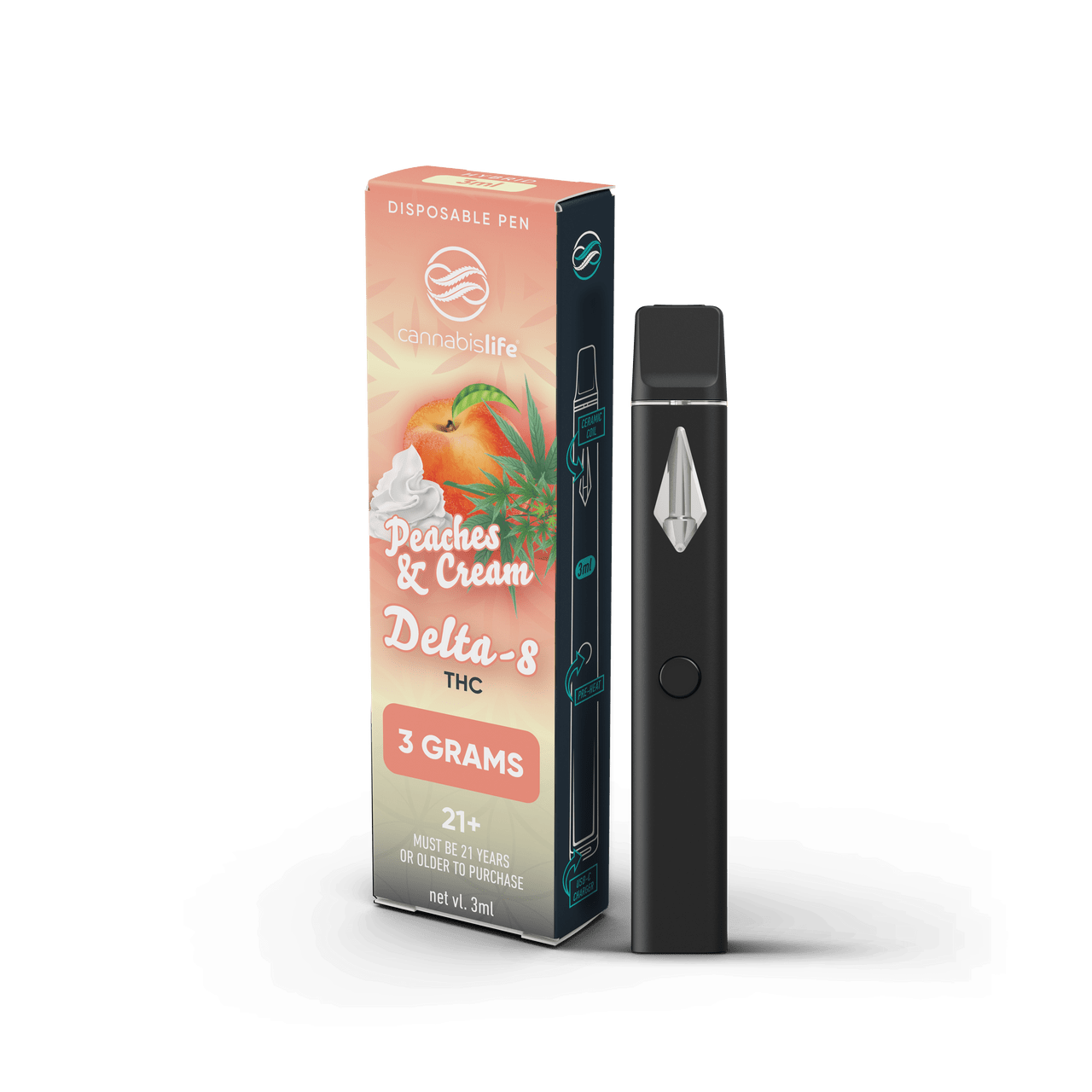 Cannabis Life Peaches n' Cream Delta-8 Disposable Vape Pen - (3ml) Best Price