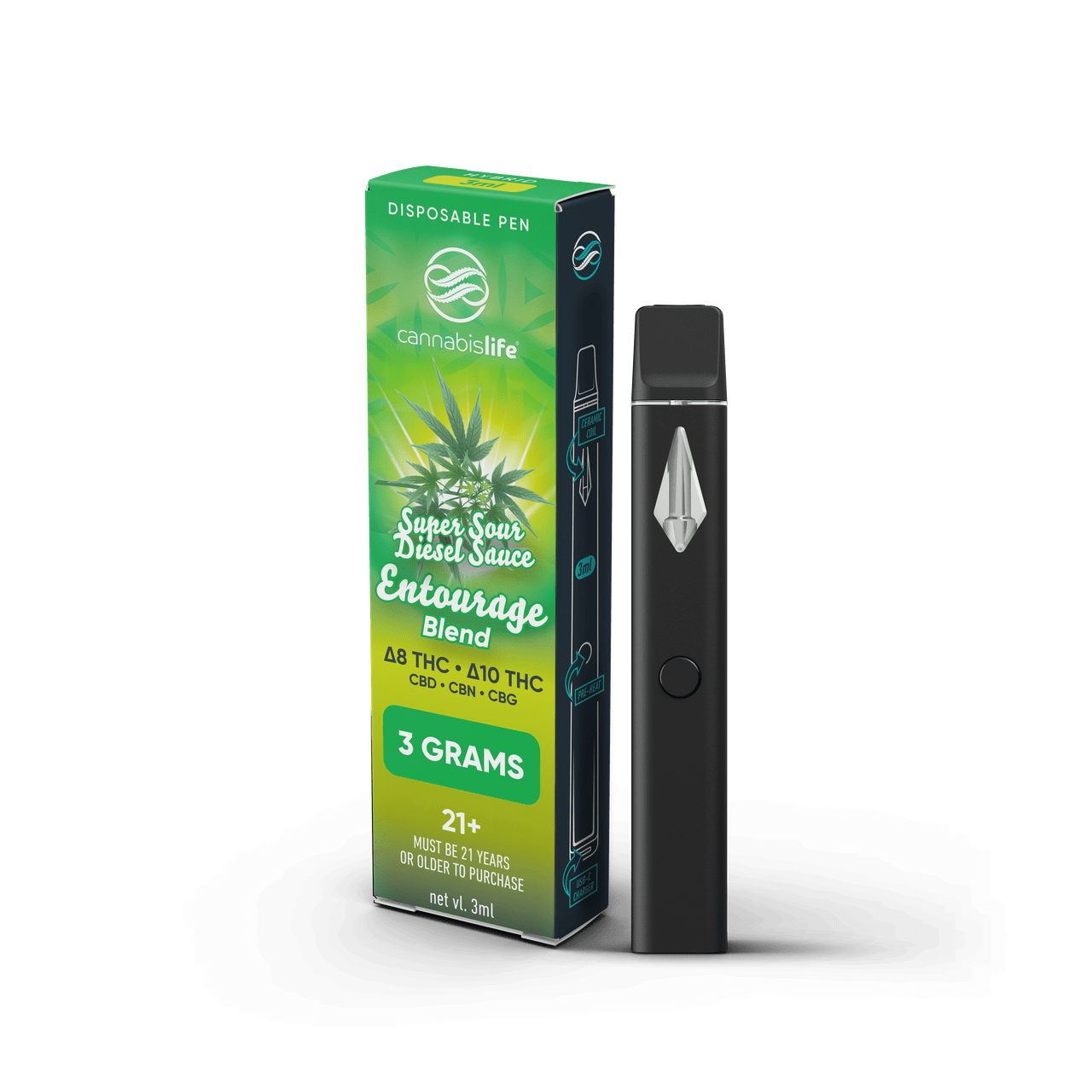 Cannabis Life Super Sour Diesel Sauce Entourage Disposable Vape Pen Best Price