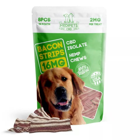 CBD Dog Treats - Bacon Strips - 16mg - MediPets Best Price