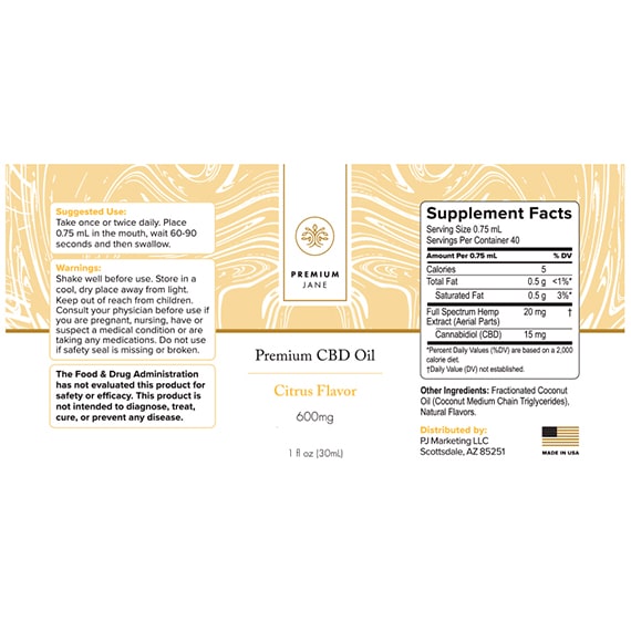 Premium Jane 600 mg CBD Oil Full Spectrum Best Price