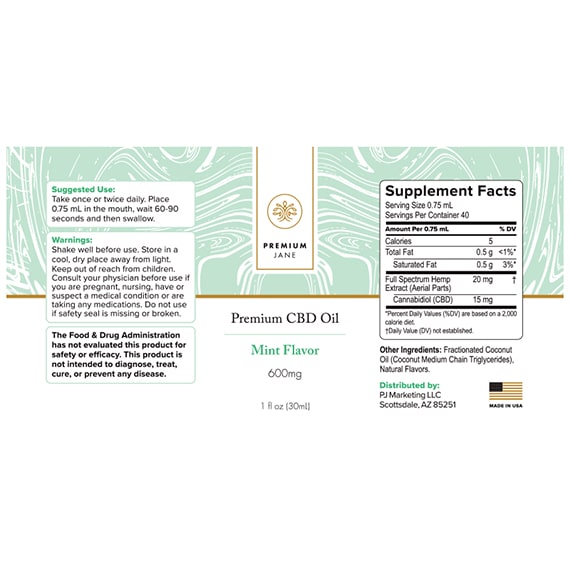Premium Jane 600 mg CBD Oil Full Spectrum Best Price